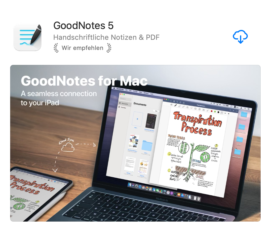 Das Bild zeigt die Kaufansicht der App 'GoodNotes'